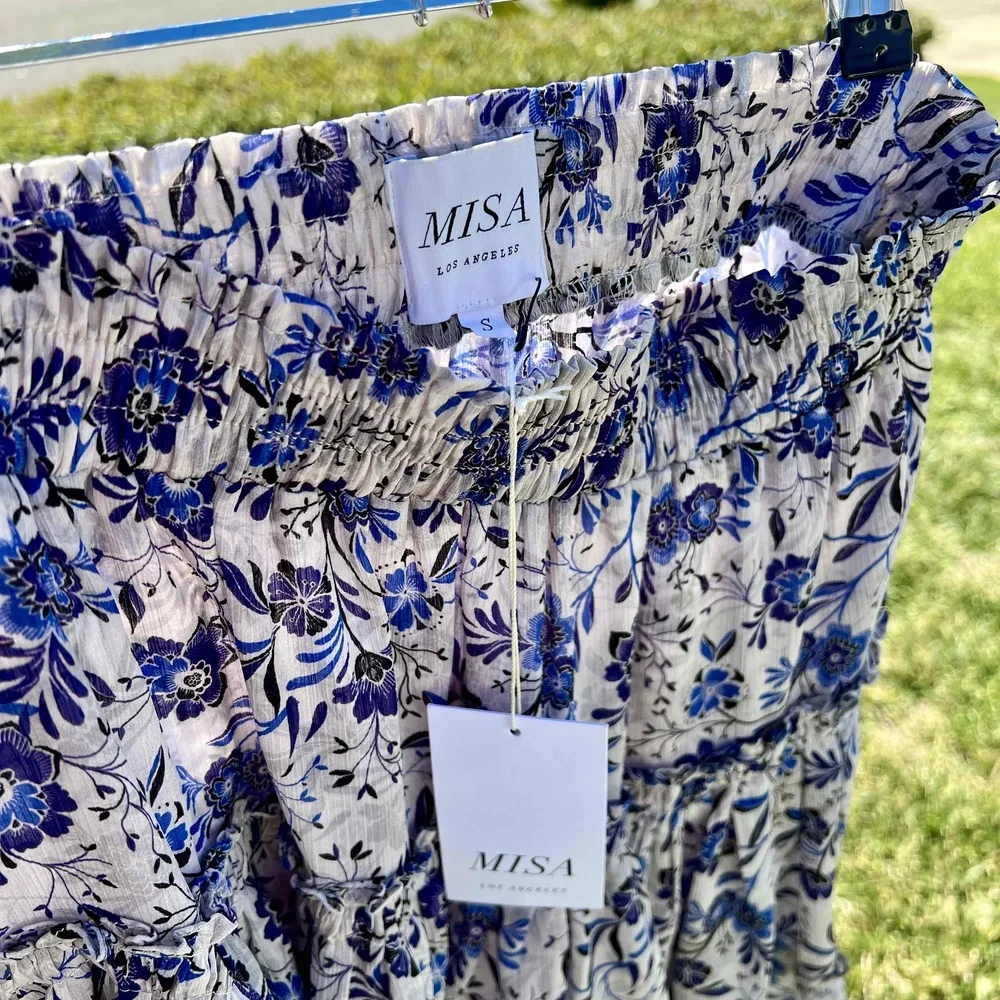 Misa Marion Skirt NWT Cerulean Floral Blue Ruffled Mini Womens Size Small - Picture 7 of 7